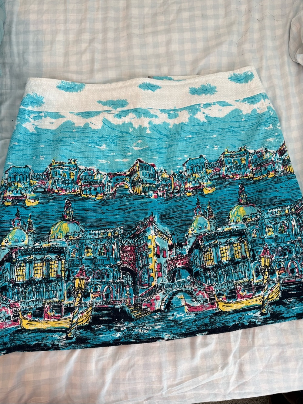 Talbots ladies size 14Turquoise Multi Venice-Print A-Line Skirt